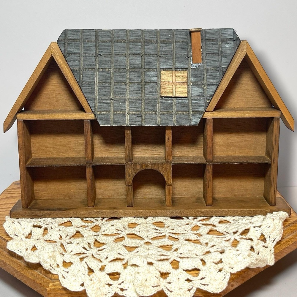 Vtg Wood Trinket Knick Knack Curio Shelf House Shape Display Grandma Countrycore